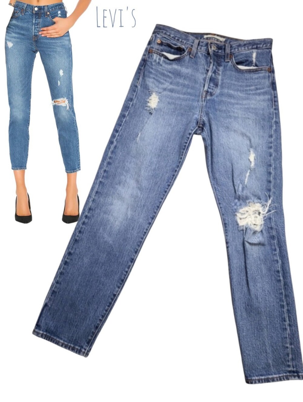 Levi's WEDGIE iconic fit Higher Love Women's HR straight-leg distressed jeans 27